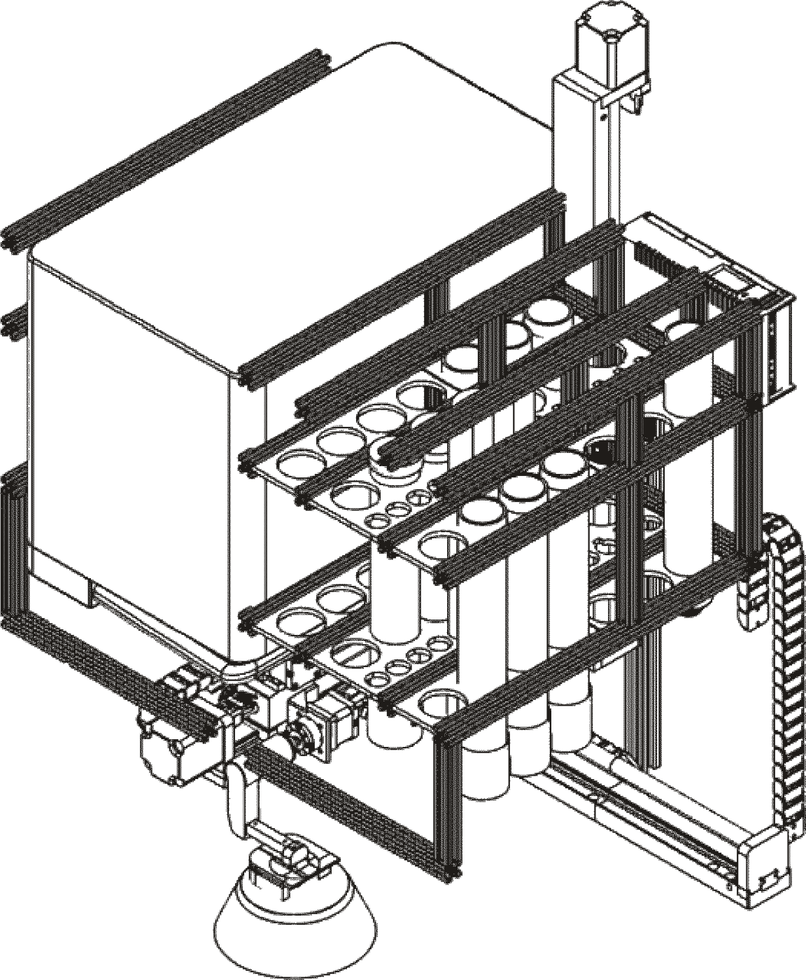 Patent drawing of the ingredient canister racks and gantry